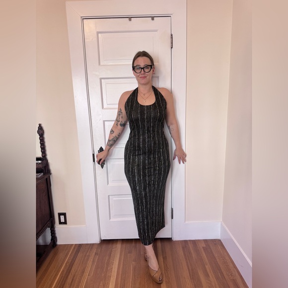 Frederick's of Hollywood Dresses & Skirts - 90s Vintage Fredricks of Hollywood Slinky Black Halter Dress w Beaded Chains